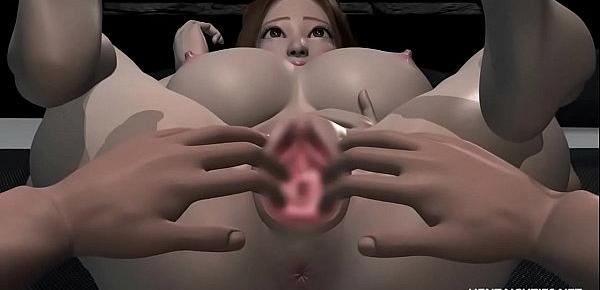  Gorgeous 3d hentai hottie with huge breasts gets her wet pussy stretched and inspected